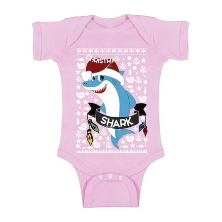 

Awkward Styles Ugly Christmas Baby Outfit Bodysuit Blue Xmas Shark Romper