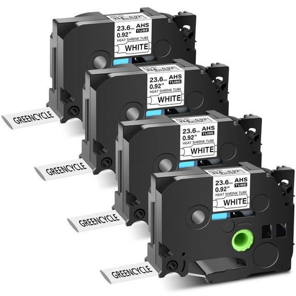 GREENCYCLE 4PK Compatible for Brother P-touch HSE-251 HS-251 HSe251 HS251 23.6mm 0.92" Black on White Heat-shrink Label Tape