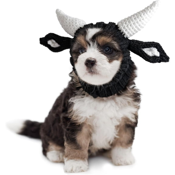 DOVACKA Bull Costume - Warm Knit Cow Dog Snood Wrap for Pets, Neck Ear Cover Protection for Halloween Winter (Large)