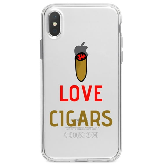 DistinctInk Clear Shockproof Hybrid Case for iPhone X / XS (5.8" Screen) - TPU Bumper Acrylic Back Tempered Glass Screen Protector - I Love Cigars
