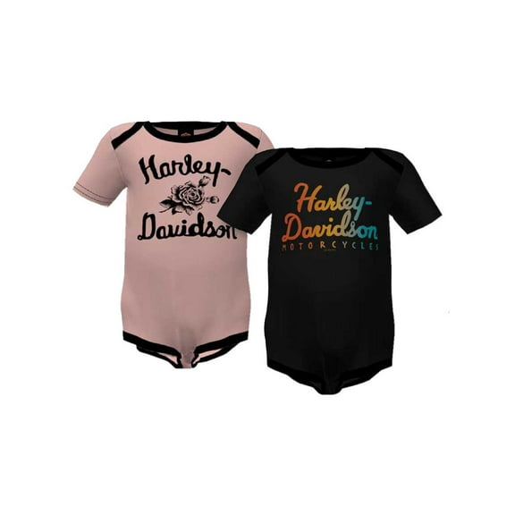 Harley-Davidson Baby Girls' 2-Pack Rainbow Foil Rib Creeper Set (12/18M), Harley Davidson