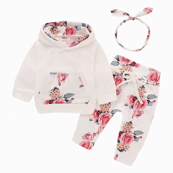 Newborn Baby Girl Clothes Outfits Infant Hoodie Sweatshirt Pants Headband Toddler Girl Clothing Set