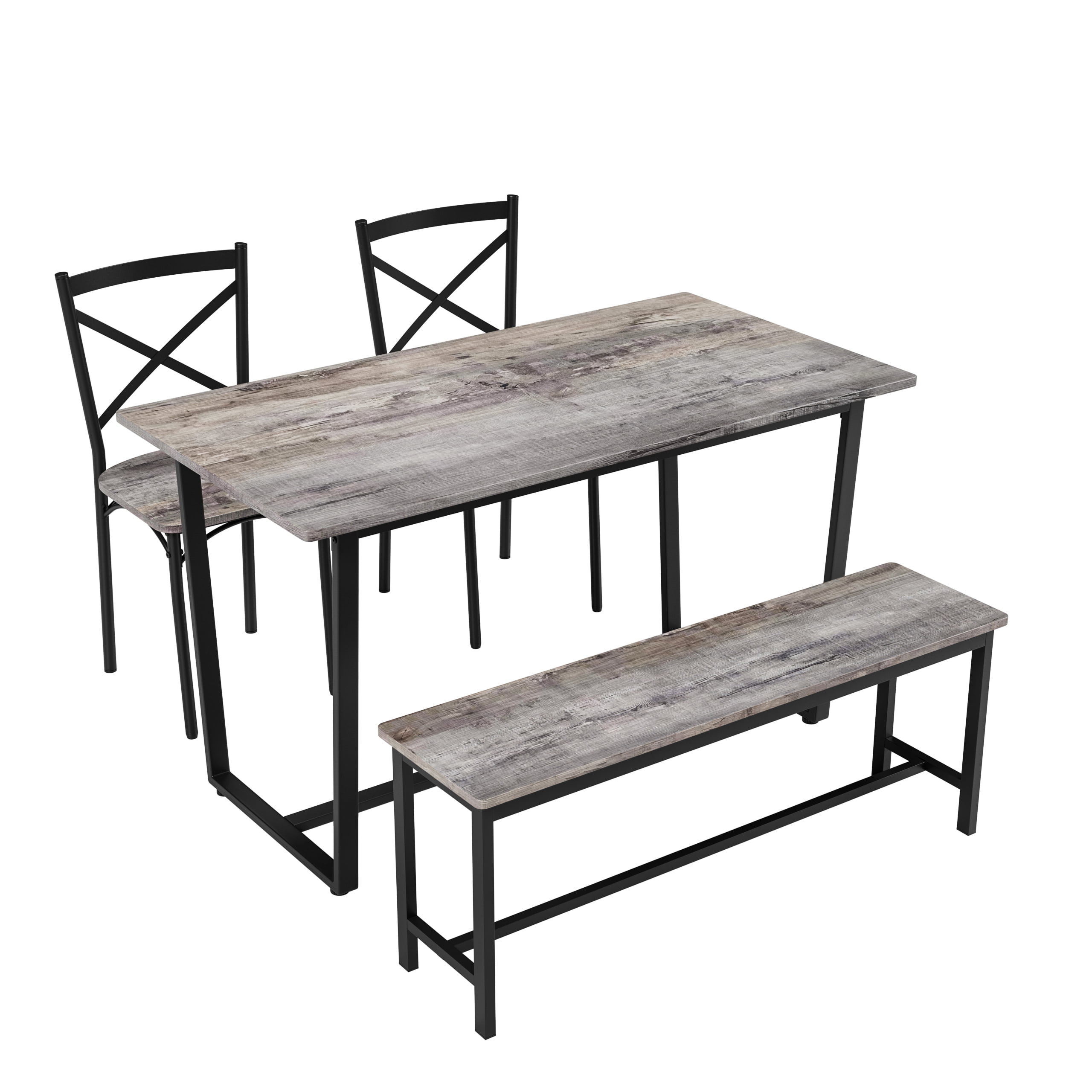 4-Piece Dining Table Set with 2 Chairs and Bench,Modern Kitchen Table Set for Breakfast,Small Space,Apartment,Gray