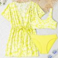 thumbnail image 3 of GYRATEDREAM Girls Swimsuit 3 Piece Bikini Bathing Suit Kids Quick Dry Floral Print Swimwear Sun Protection Cover-Up Sets Yellow for 8-16Y, 3 of 4