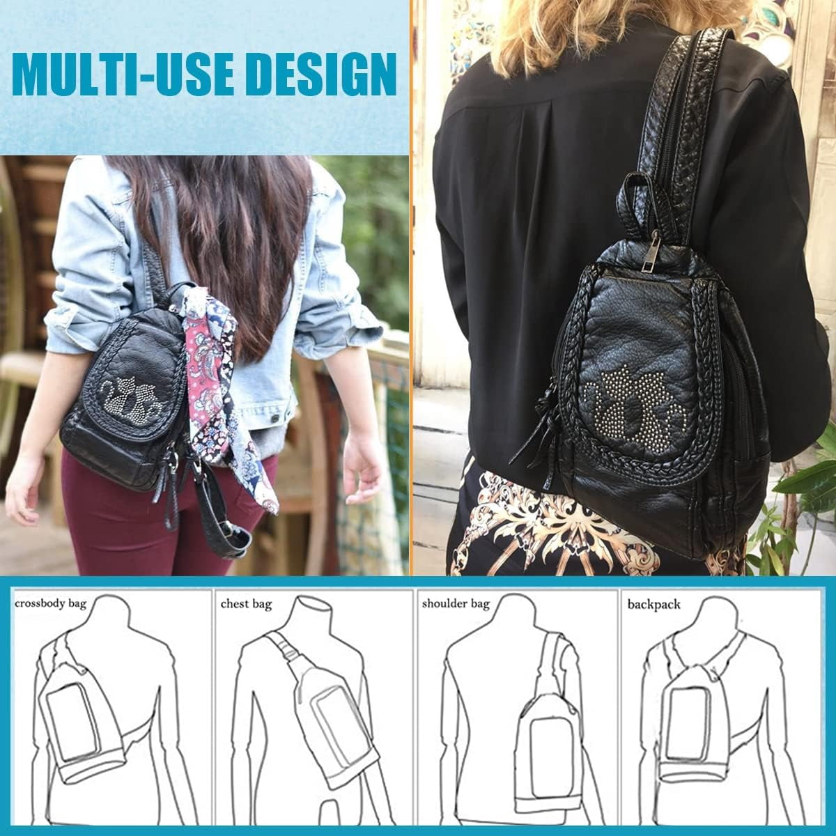 ?Women Soft Washed PU Leather Mini Waterproof Stylish Daypack Shoulder Bag Amazon.com: ZGWJ Mini Leather Backpack Purse Bowknot Small  main image 3