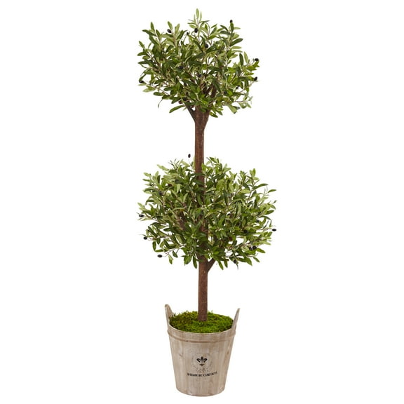 Nearly Natural 5' Olive Artificial Tree in Farmhouse Planter
