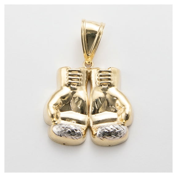 1 1/2" Diamond-Cut Double Boxing Glove Pendant Unisex Adult 10K Two-Tone Gold 3.90 Gr - GOLDUM NYC