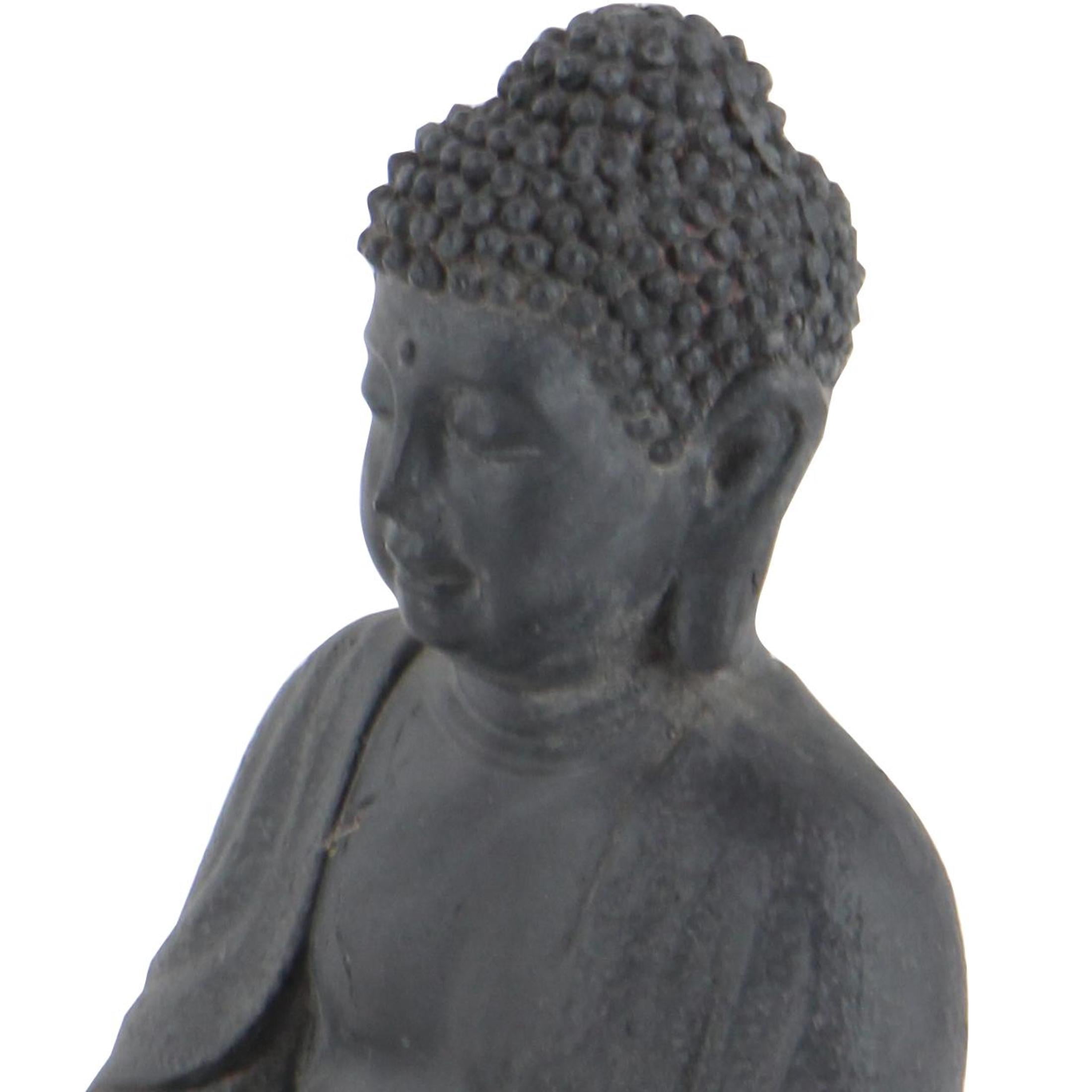 8" x 12" Dark Gray Ceramic Meditating Buddha Sculpture with Engraved Carvings and Relief Detailing, by CosmoLiving by Cosmopolitan