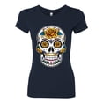 thumbnail image 2 of Wild Bobby Day Of The Dead Sugar Skull Pop Culture Women Slim Fit Junior Tee, Navy, Medium, 2 of 5