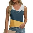 thumbnail image 2 of Lenpel Women's Tank Tops Summer Casual V Neck Ruffle Trim Color Block Sleeveless T Shirts Cami Tunic Tee Blouses, 2 of 6