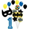 Batman Party Supplies 1st Birthday Bat Mask and Emblem Balloon Bouquet Decorations