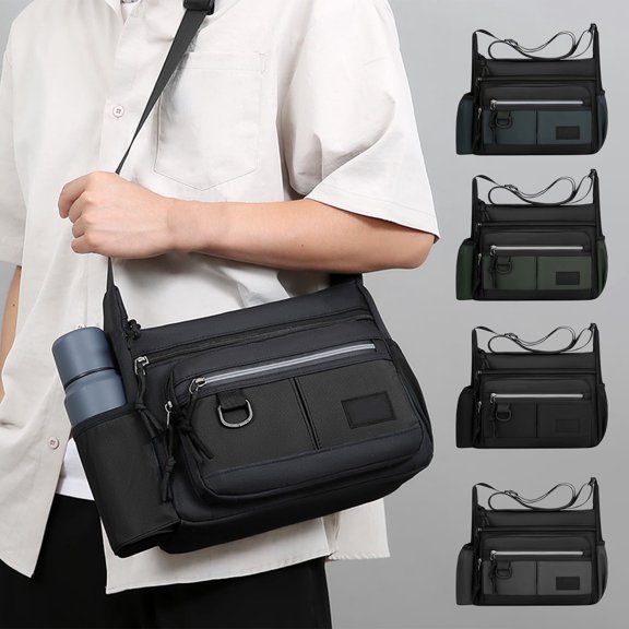 Men Crossbody Shoulder Bag | Large Capacity Multi-Compartment Organizer | Water Bottle Holder | Adjustable Strap | Durable Polyester | Fashionable Commuter Work Travel Everyday | 11x8.6x3.9 in