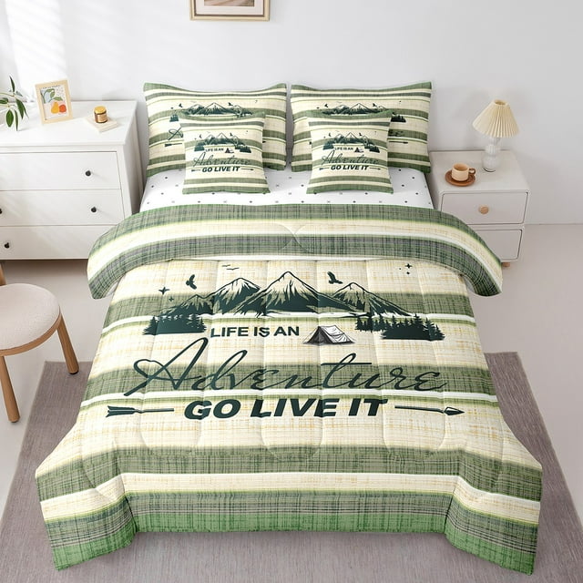 YST Adventure Mountains Comforter Set, King, 7-Piece, RV Camper Life Theme, Polyester