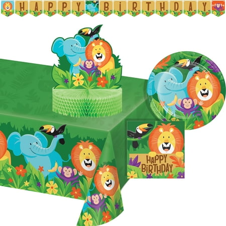 Creative Converting Multicolor Jungle Safari Birthday Party Kit, 27 Count