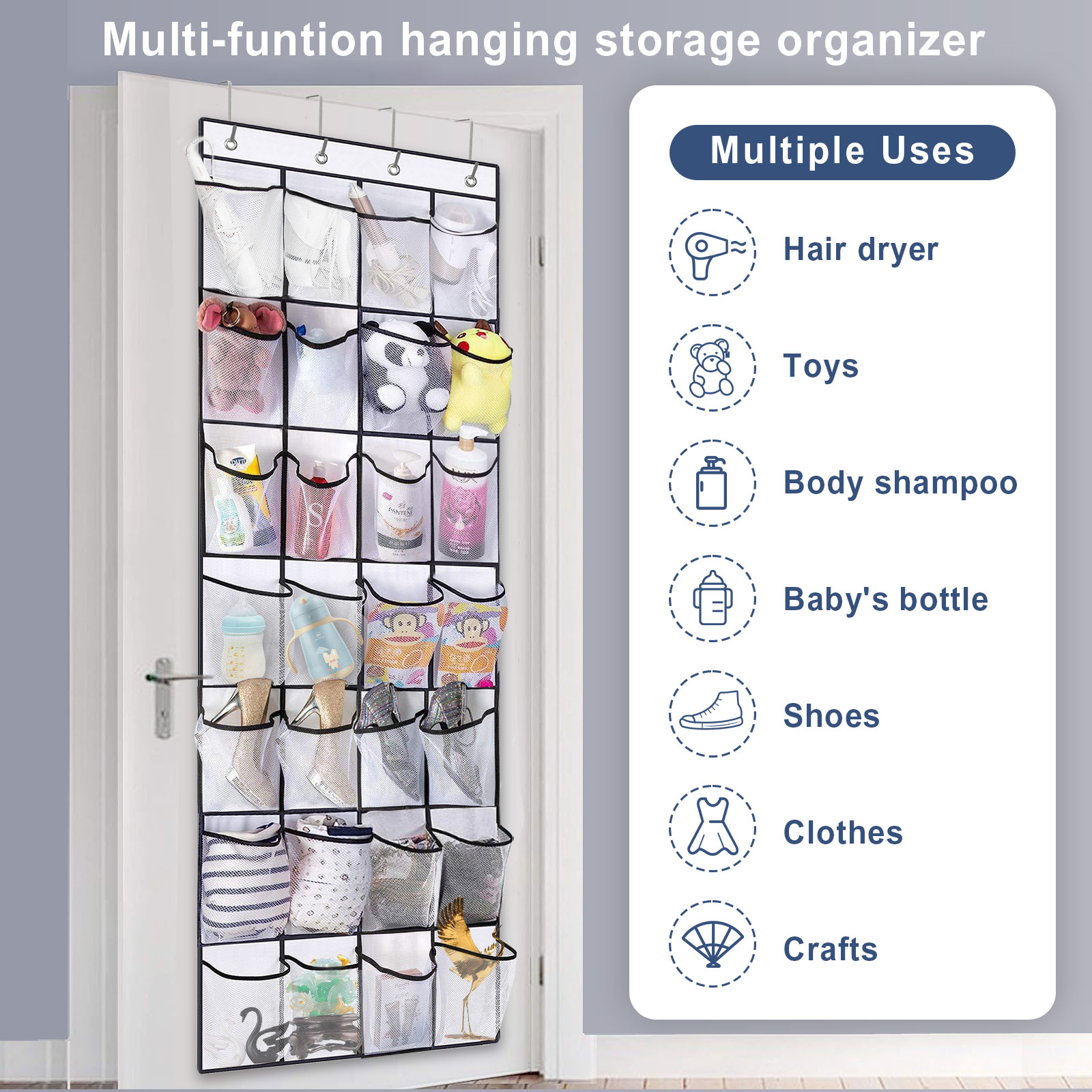 Kusmil Over the Door Shoe Organizer, 28 Pocket White photo 2
