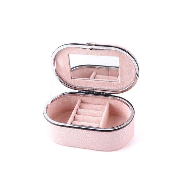 Caja de almacenamiento de PU Minnieouse Joyería con espejo Rosa