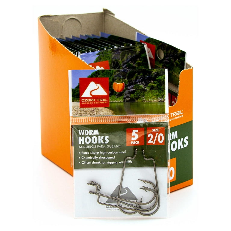 Ozark Trail Premium High Carbon Steel Worm Hook Size 2/0 - 5 Pack 