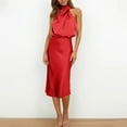 thumbnail image 4 of STETMN Women's Satin Dress Silky Elegant Halter Dress Bodycon Cocktail Party Dresses, 4 of 7