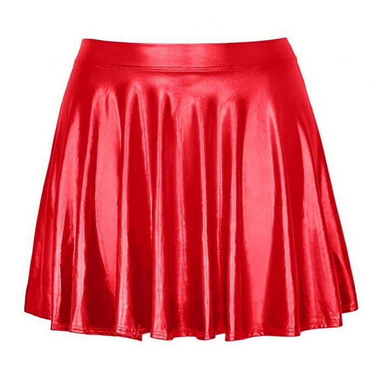 Metallic Skirt Womens Skater Skirt Flared High Waisted Mini Rave