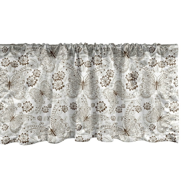 Ambesonne Botanical Window Valance, Botanical Drawn by Hand, 54" X 18", Dark Rosewood and White
