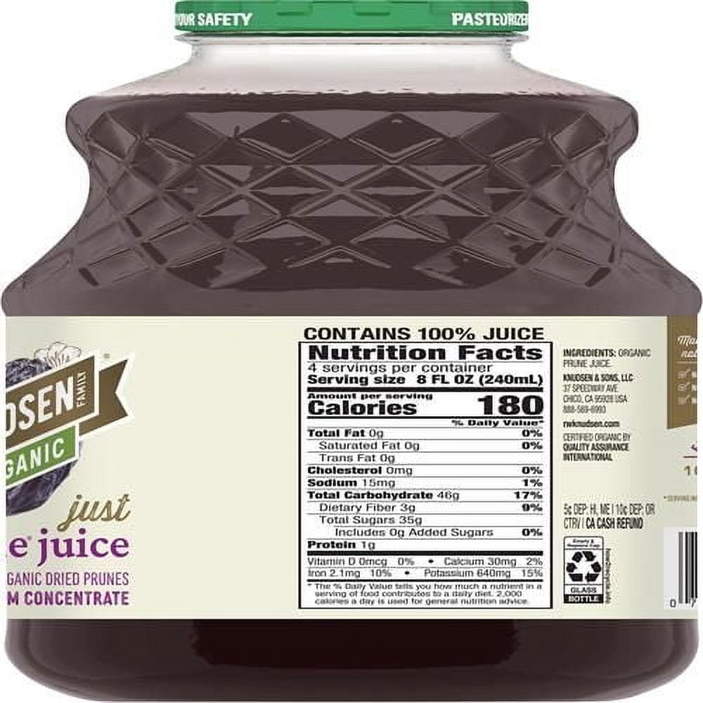 R.W. Knudsen, Organic Just Prune Juice, 32 Fl Oz Bottle - Pack of 2