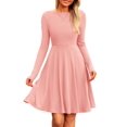 thumbnail image 1 of Vestido PRETTYGARDEN de Punto Acanalado Manga Larga en A Línea Rosa Talla L, 1 of 8