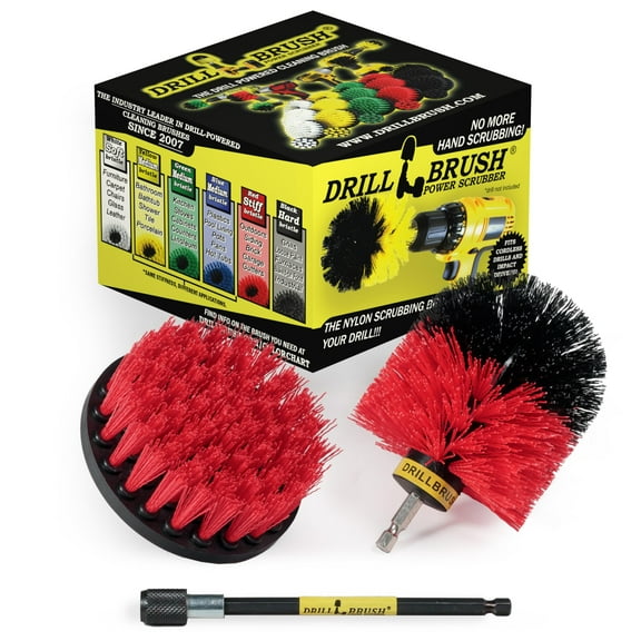 Outdoor Scrub Brush - Grout, Concrete, Granite Cleaning Brush - Drill Brush Stiff Bristle Set - Cleaning Supplies - Remover - House Siding Brush Outdoor Deck Brush - Headstone Restoration Kit - Stiff