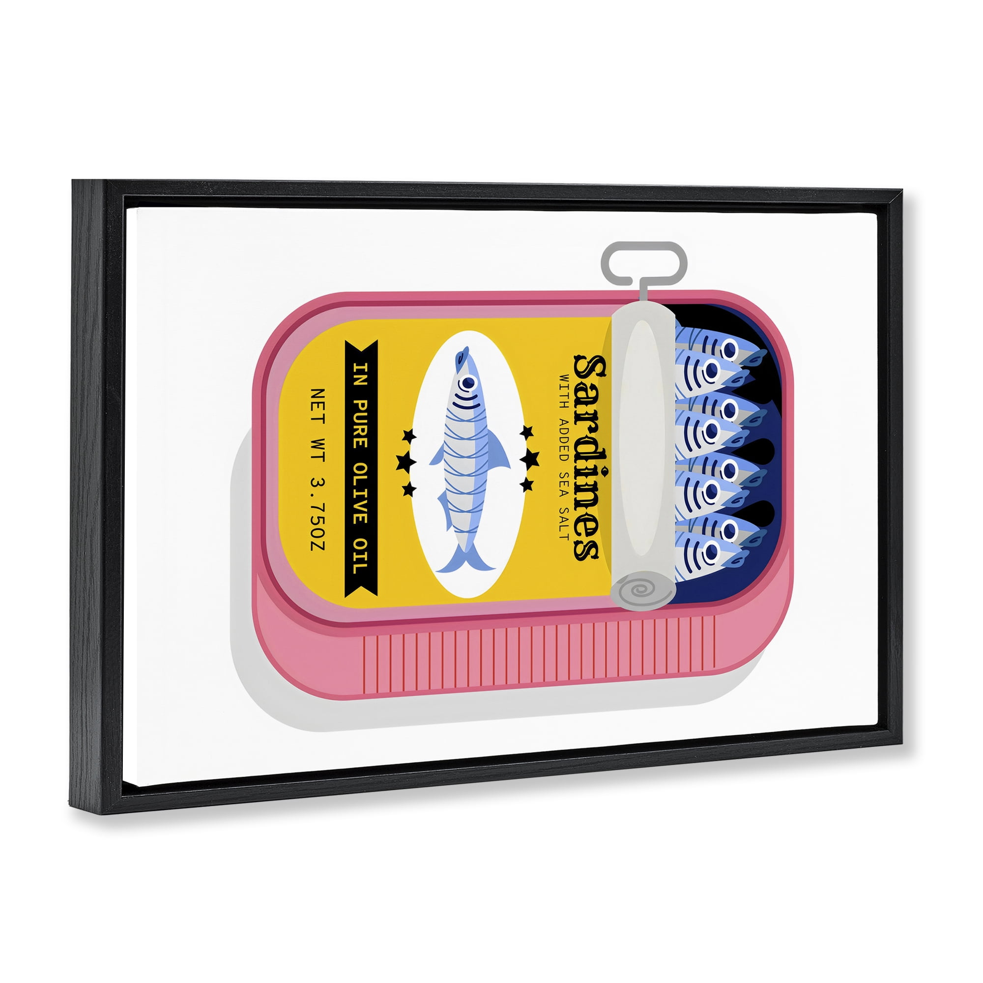 Stupell Industries Retro Can of Sardines Black Framed Floater Canvas Wall Art, design by Creative Studio