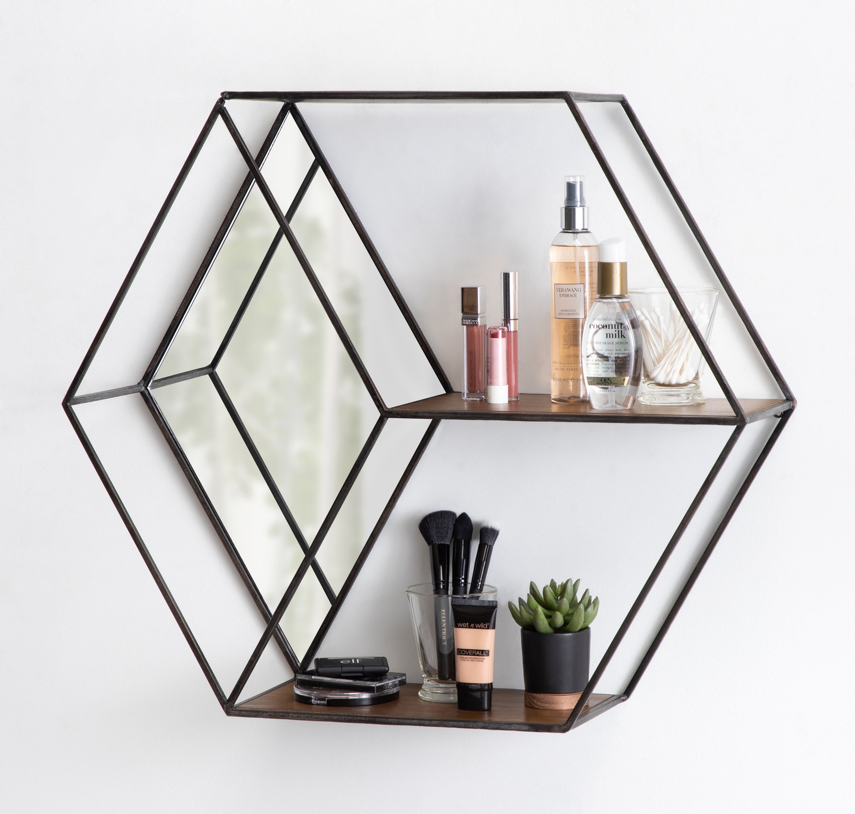 Floating Shelves Wall Mounted Mirror Front Cosmetics Shelf Decorative  Storage Shelf Strong Black Metal Frame Shower