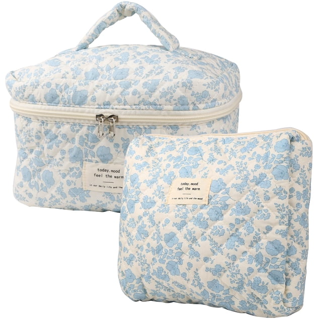 Bolsa de maquillaje NATINSA Acolchada Coquette Aesthetic Floral NavyBlue