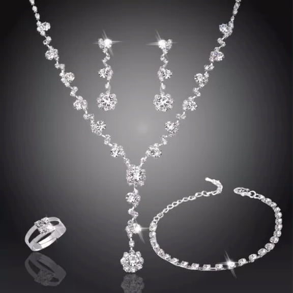 GKNET Luxury Wedding Bridal Crystal Rhinestone Women Necklace Earrings Set Jewellery-#9