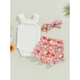 thumbnail image 2 of Wassery Baby Infant Girls Summer Outfits Sleeveless  Ruffle Hanging Neck Tops with Floral Casual Elastic Ruffle Shorts and Headband 3Pcs Set 0-18M, 2 of 9
