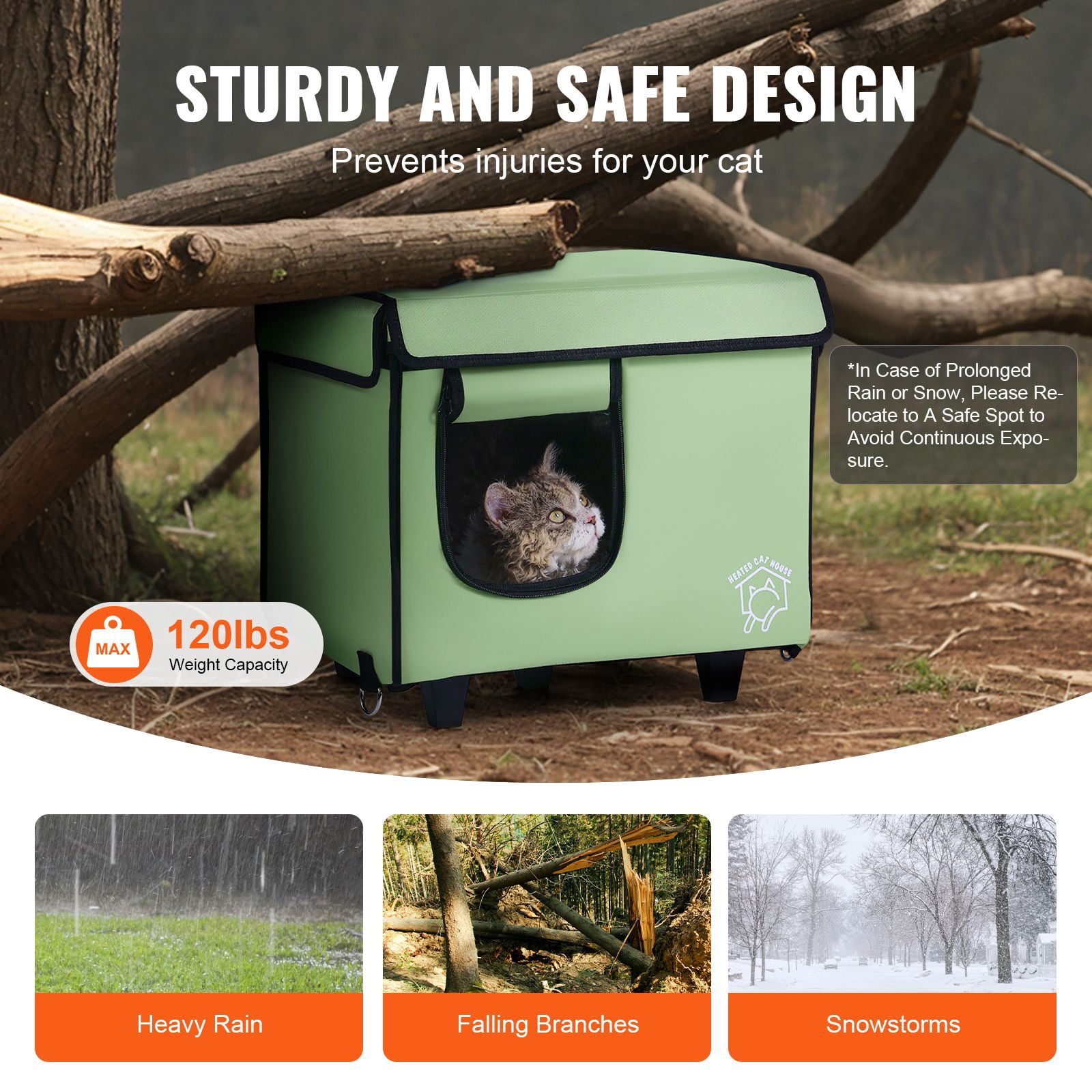 Weatherproof Heated Cat House for Outdoor Use – Includes Soft Heated Pad & Insulated Walls (Green, S)