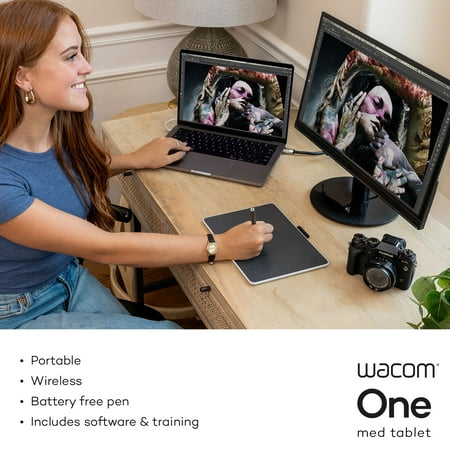 Wacom - One Medium 9.9" x 7.1" Bluetooth Graphics Drawing Tablet - White