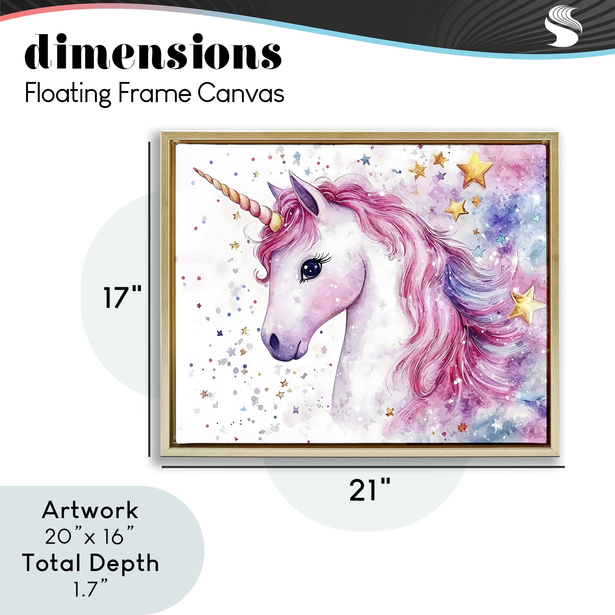 Stupell Industries Pink Mane Unicorn with Stars Gold Framed Floater Canvas Wall Art, design by Creative Studio