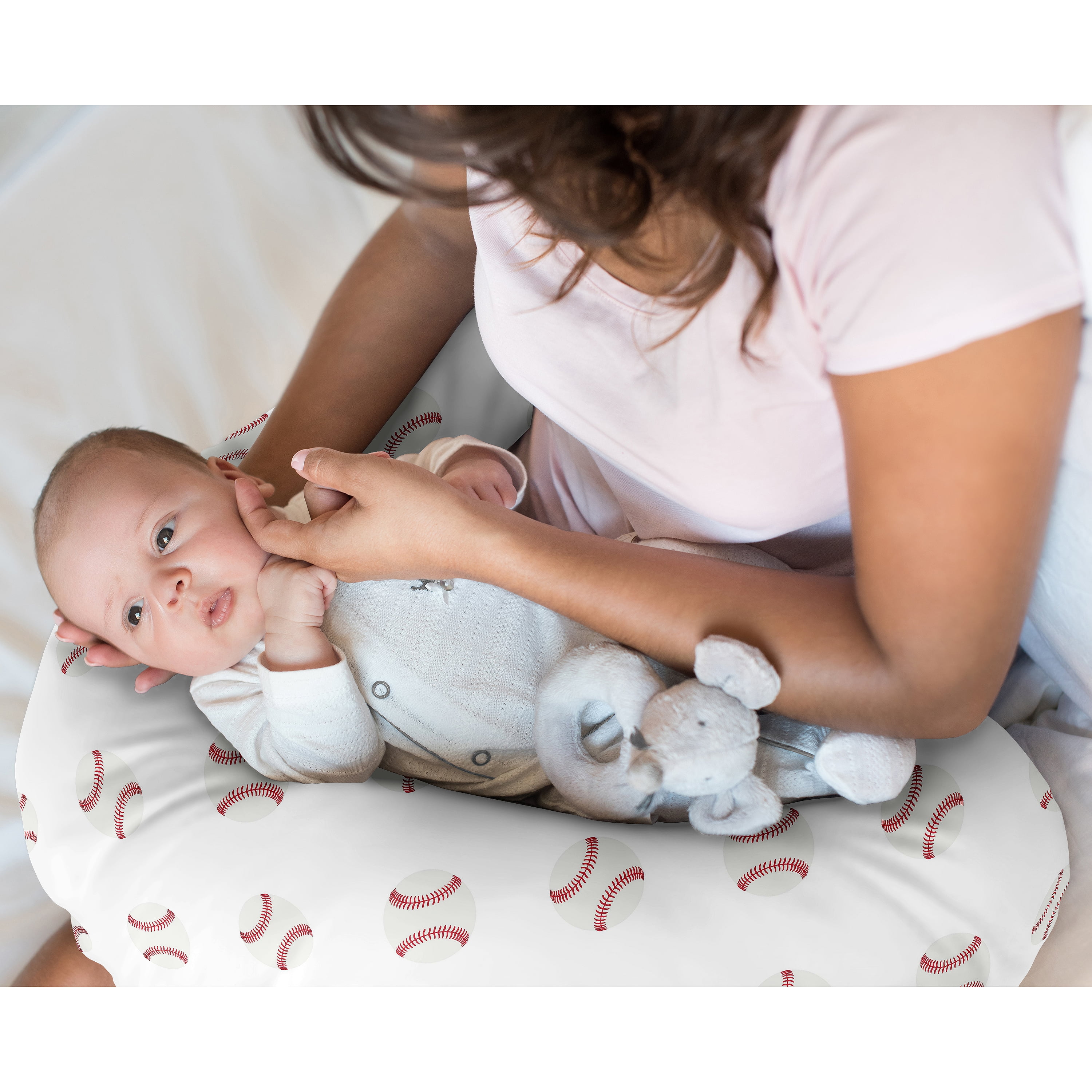 Sweet Jojo Designs Baseball Patch Red and White Nursing Pillow Cover Case (Pillow Not Included)