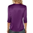 thumbnail image 6 of Garbnen Purple Silk Blouses for Women Fashion Crew Neck Dressy Women 3/4 Sleeve Tops Spring Summer Business Blouse for Women, 6 of 6