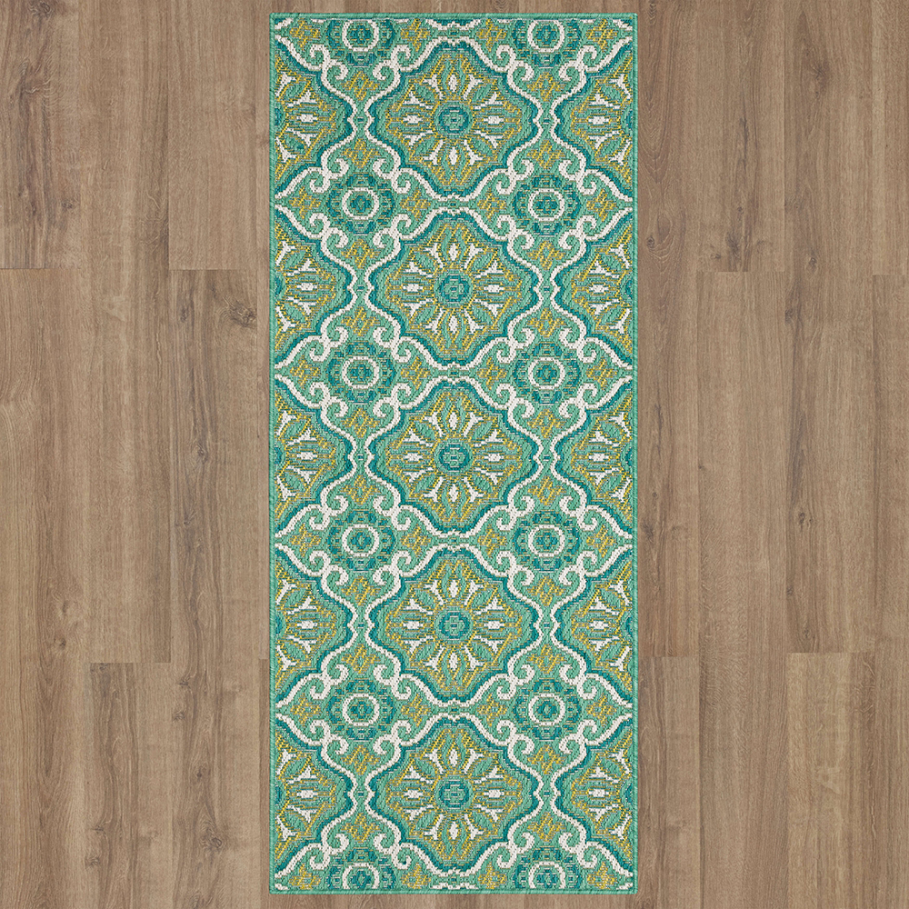 Mohawk Home Positano Outdoor Area Rug, Teal, 2' 6" x 6'