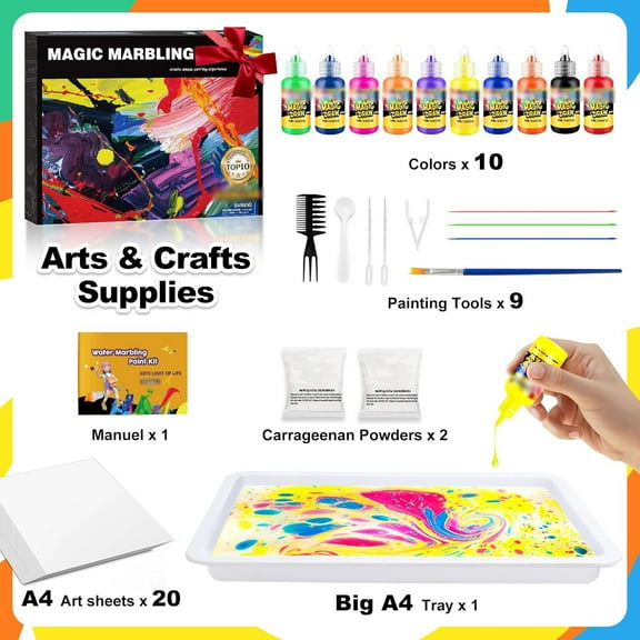 Water Marbling Paint Kit, Arts and Crafts For Kids,Birthday Gifts for Girls Boys 3 Years Old, Toys For Ages 8-13 5-7 3-6, Art Supplies for Kids