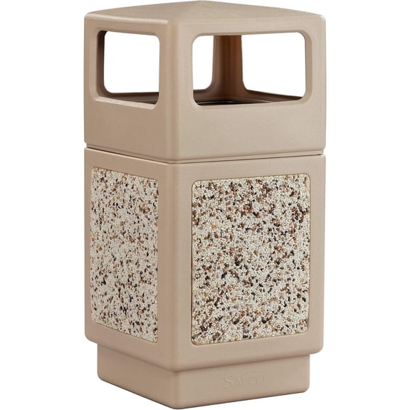 Safco® Plastic/Stone Aggregate Receptacle, 38 Gallons, 39" x 18 1/4" x 18 1/4", Tan