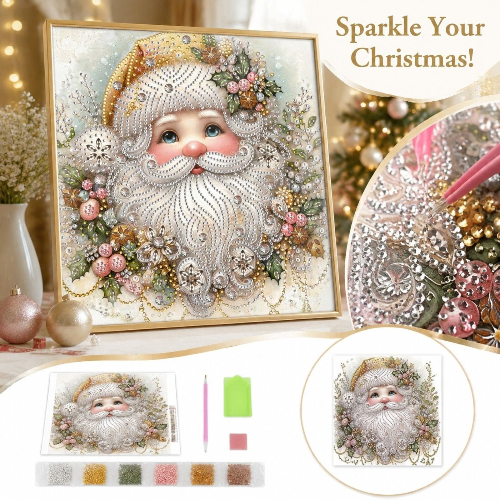 5D Christmas DIY Diamond Painting Canvas Kit for Adults Festive Pearl Bead Art Craft Set with Holiday Design Unframed Artwork Supplies for Seasonal Wall Decor and Creative Projects (A)