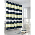 thumbnail image 3 of Fsddascl Yellow Navy Blue Striped Shower Curtain Set - 66" x 72" Washable Bathtub Curtain with 12 Hooks, Neutral Minimalist Lines Waterproof Fabric Stall Shower Curtains for Bathroom/Bathtub Décor, 3 of 6