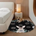 thumbnail image 4 of Round Rug 5ft Area Rug, Easter Bunny Eucalyptus Leaves Area Rugs for Living Room Bedroom, Flowers on Black Floor Mat Non-Slip Non-Shedding Carpet Indoor Accent Rugs, 4 of 9