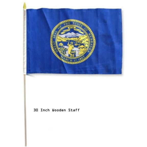 12x18 12"x18" Wholesale Lot of 3 State of Nebraska Stick Flag 30" Wooden Staff