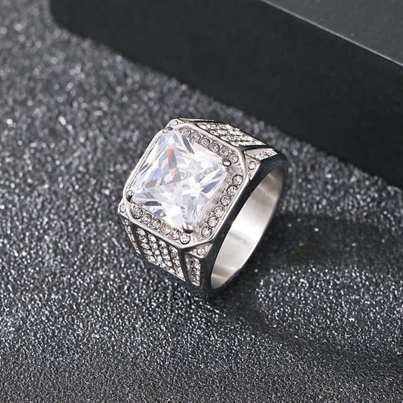 VOLALO Titanium Mens Engagement Band CZ Comfort Fit Wedding Jewelry Gift for Father With White Gift Box Packaging