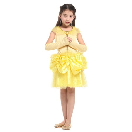Spooktacular Girls' Beautiful Belle Princess Dress-Up Costume Set with Gloves,XL