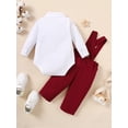 thumbnail image 3 of Kucnuzki 3 Months Newborn Baby Boy Winter Outfits Pants Sets 6 Months Long Sleeve Classic Gentle Lapel Shirt Suspender Overall Pants 2PCS Set Red, 3 of 6