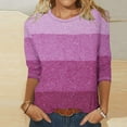 thumbnail image 2 of FAIWAD Hauts d'Été à Manches 3/4 pour Femmes, T-Shirt à Col Rond Imprimé Rayé, Blouse Ample Grande Taille, 2 of 4