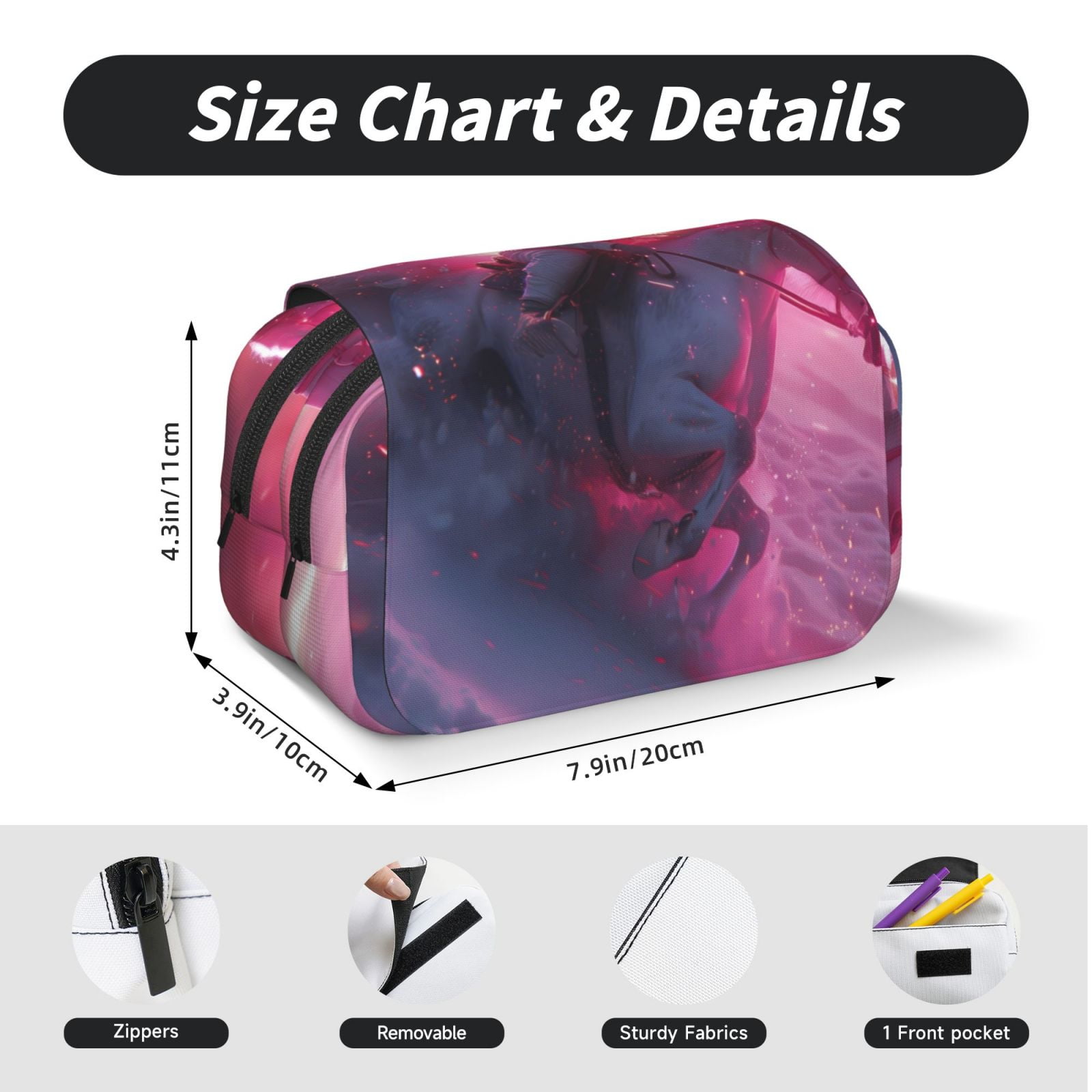 Rateoe Astronaut Riding Fiery Horse Pattern Double Clamshell Pen Case, Storage Organizer with Two Zipper Compartments– Holds Up to 50 Pencils & Pens