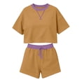 thumbnail image 7 of IUYRTFE Women's 2-Piece Short Sleeve Relaxed Fit Set Round Neck Top and Drawstring Shorts Casual Outfit, 7 of 7